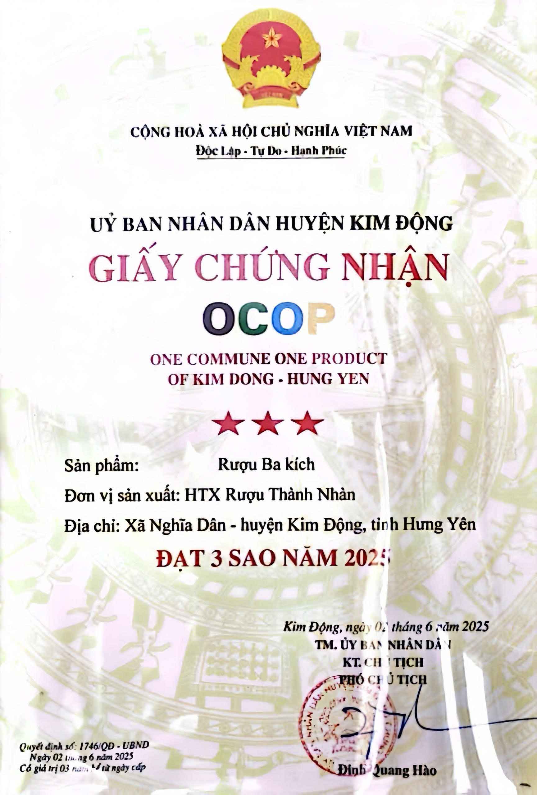 Chứng Nhận OCOP