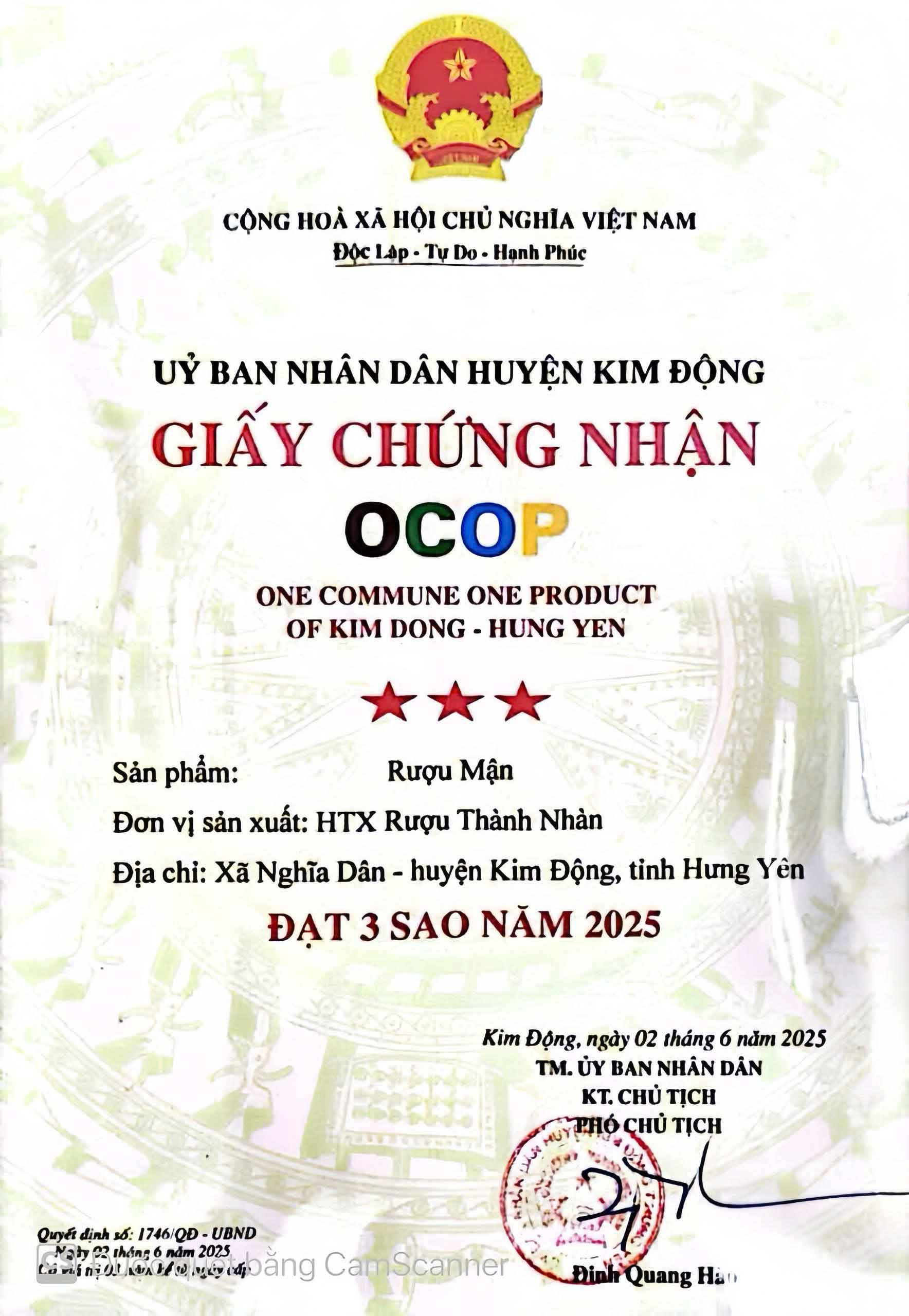 Chứng Nhận OCOP