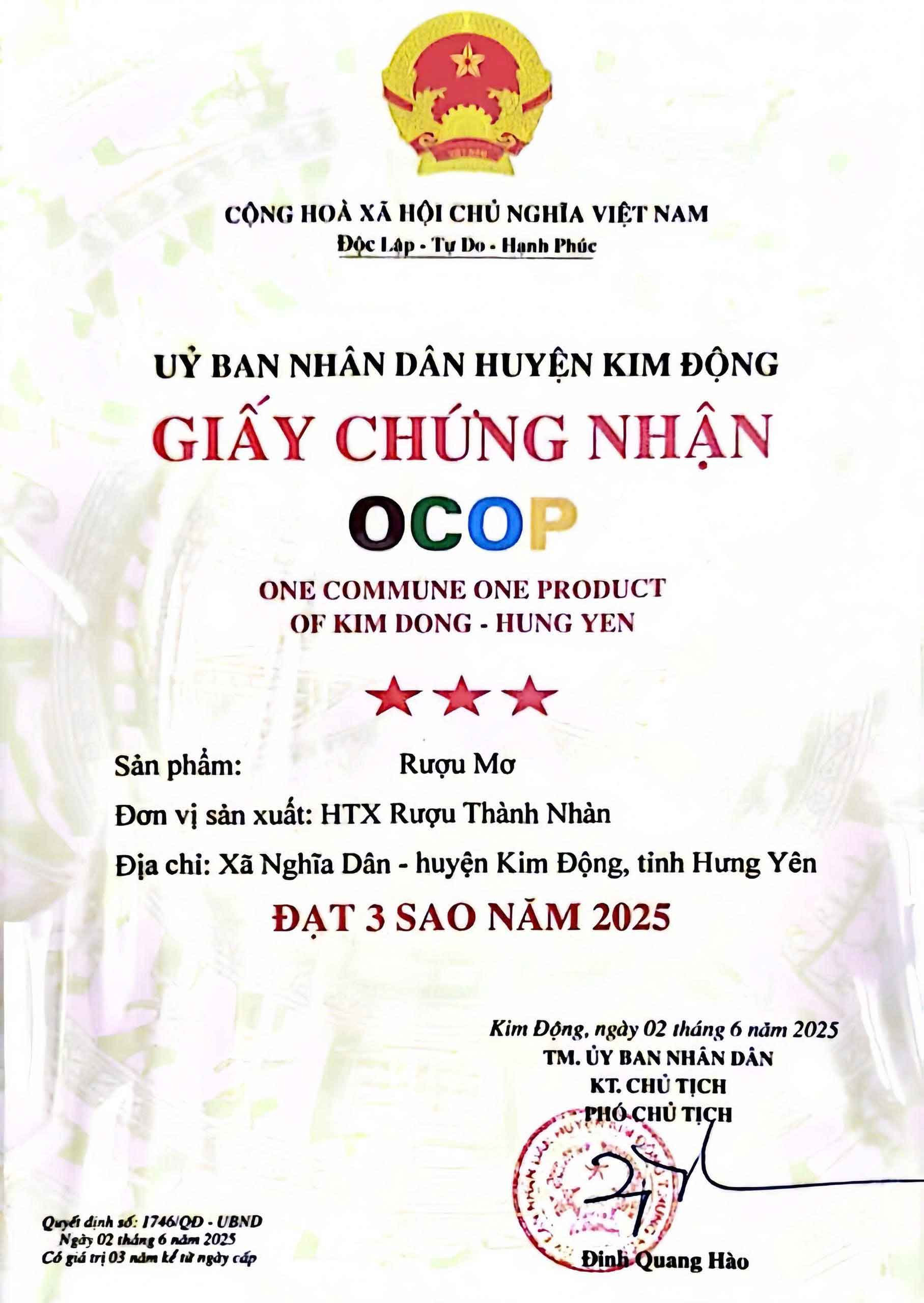 Chứng Nhận OCOP