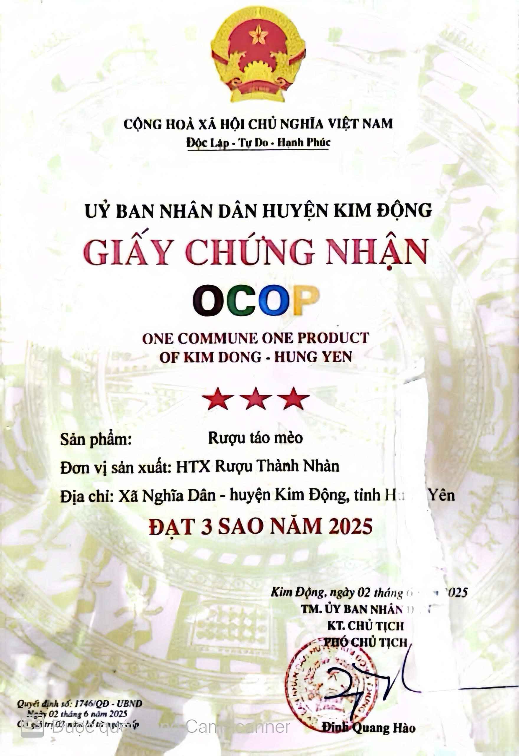 Chứng Nhận OCOP